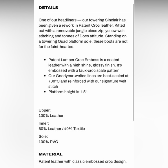 Dr. Martens Sinclair platform black boots in croc patent leather (Women, 9) BNWT - Picture 4 of 11